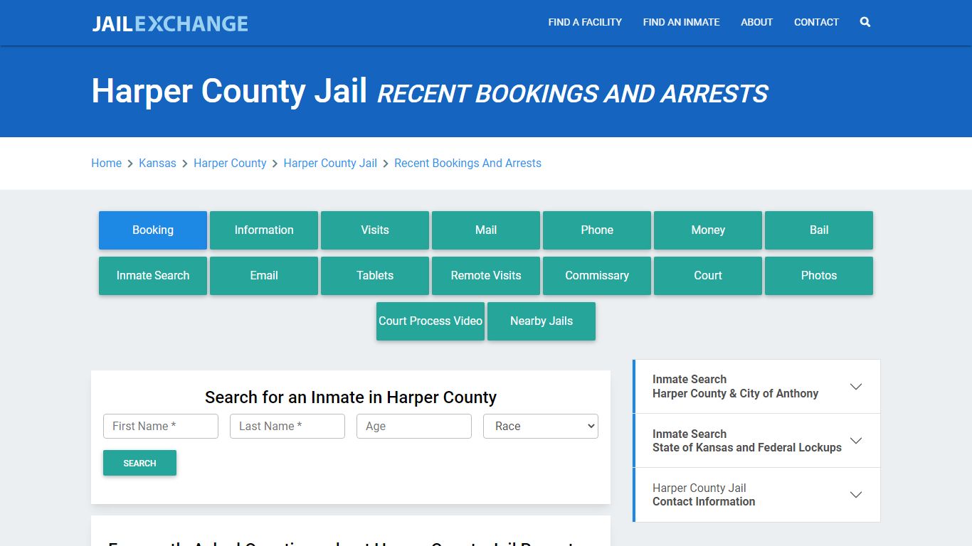 Harper County Jail KS Recent Arrests and Bookings - Jail Exchange